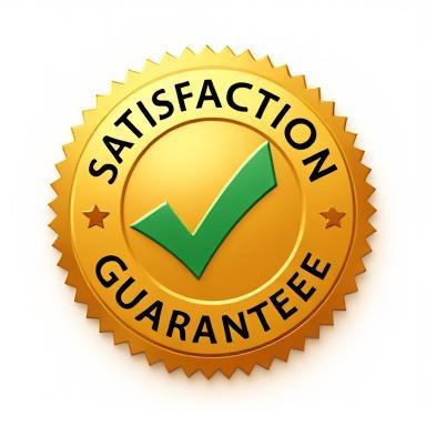 A golden satisfaction guarantee badge with a checkmark